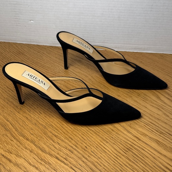 Arteana Shoes - ARTEANA NWOB Black Suede T Strap Pointed Toe High Heel Mules Women's Designer 39